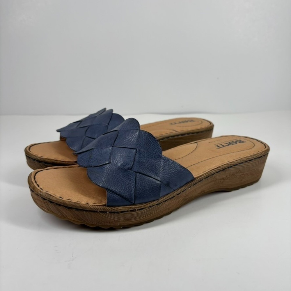 Born Aleah Women's US 7M Navy Woven Leather Comfort Casual Slip- On Slide Sandal